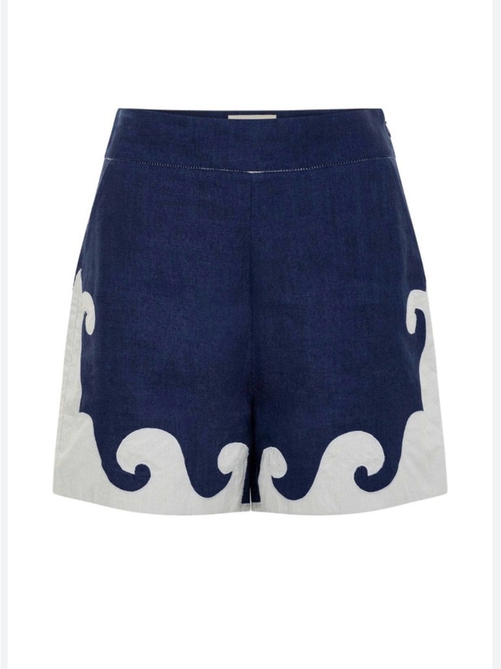 Carolina K Gilda Navy and White Wave-Trim Linen Shorts size XS
